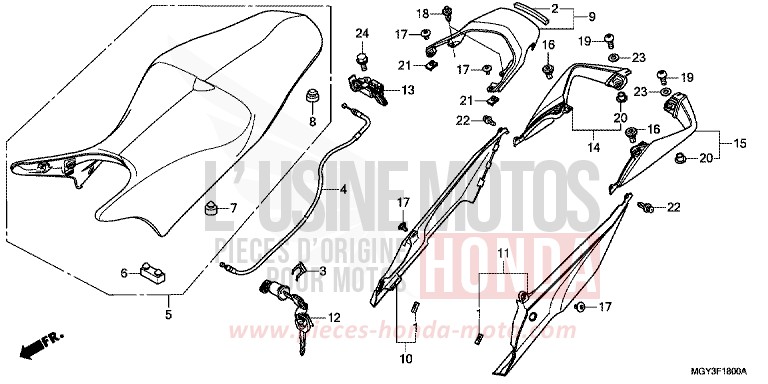 SIEGE/CAPOT ARRIERE von VFR800X „Crossrunner“ MAT GUNPOWDER BLACK METALLIC (NH436) von 2013
